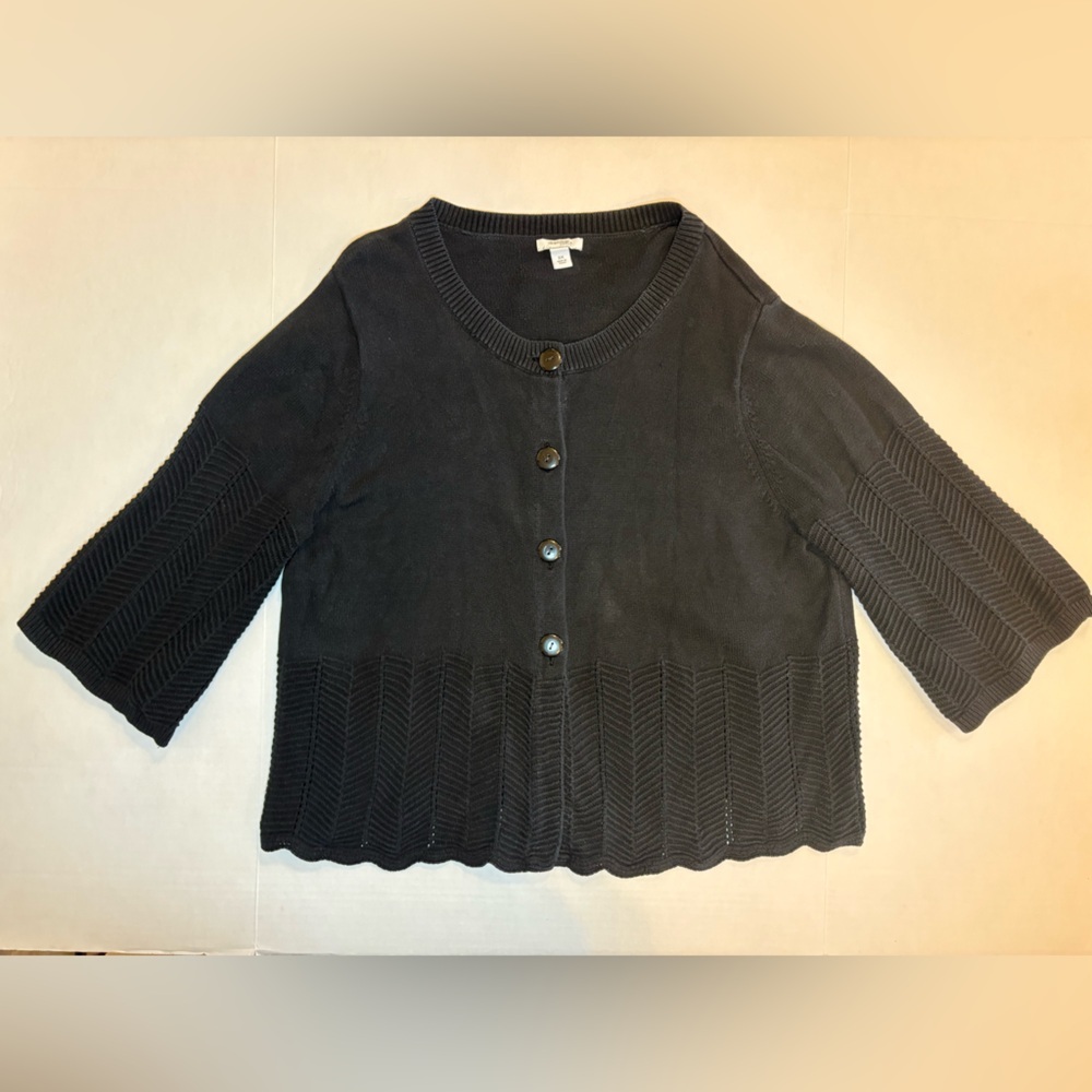 Dressbarn 100% cotton black 3/4 bell sleeve cardigan with chevron pattern 3X